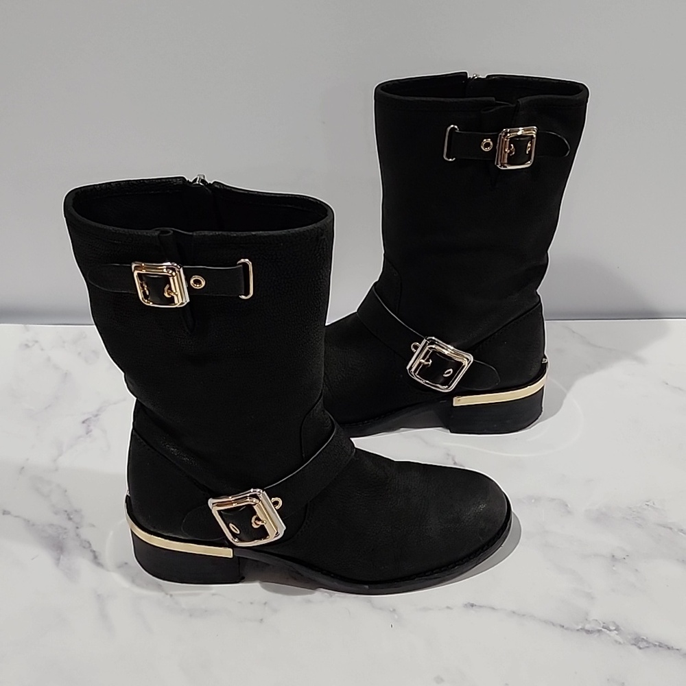 Vince Camuto   Black Zipper Buckle Boots